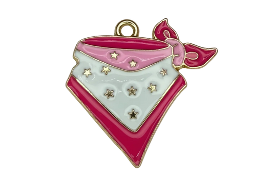 Gold-tone bandana scarf charm in pink and white enamel with tiny gold stars