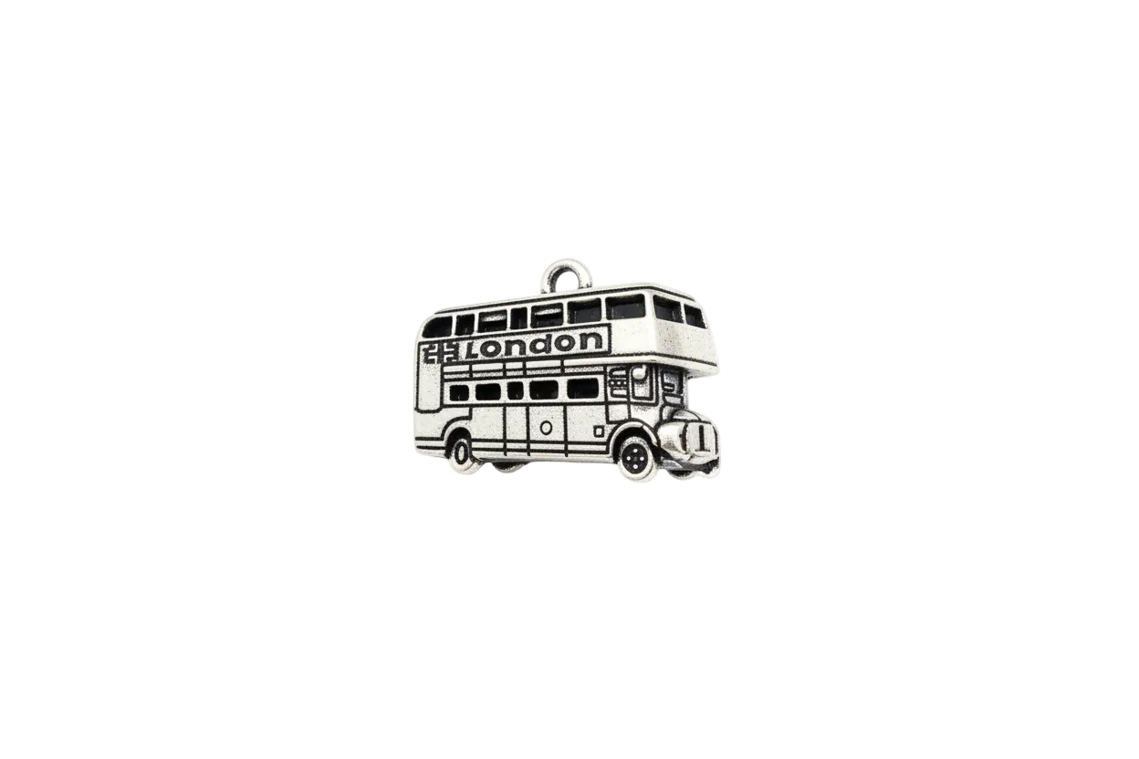 Silver double-decker bus with London lettering