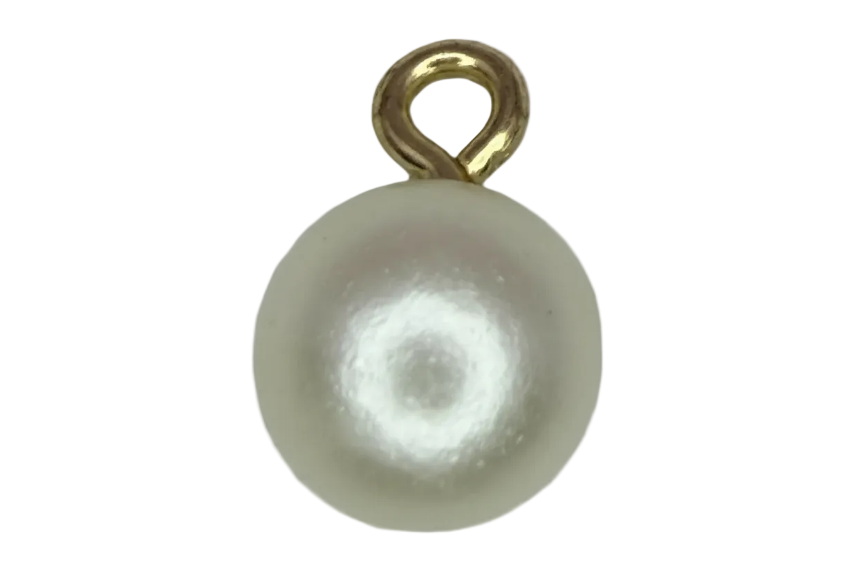 Lustrous round white pearl bead with polished gold accent