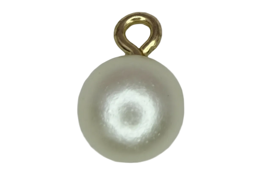 Lustrous round white pearl bead with polished gold accent