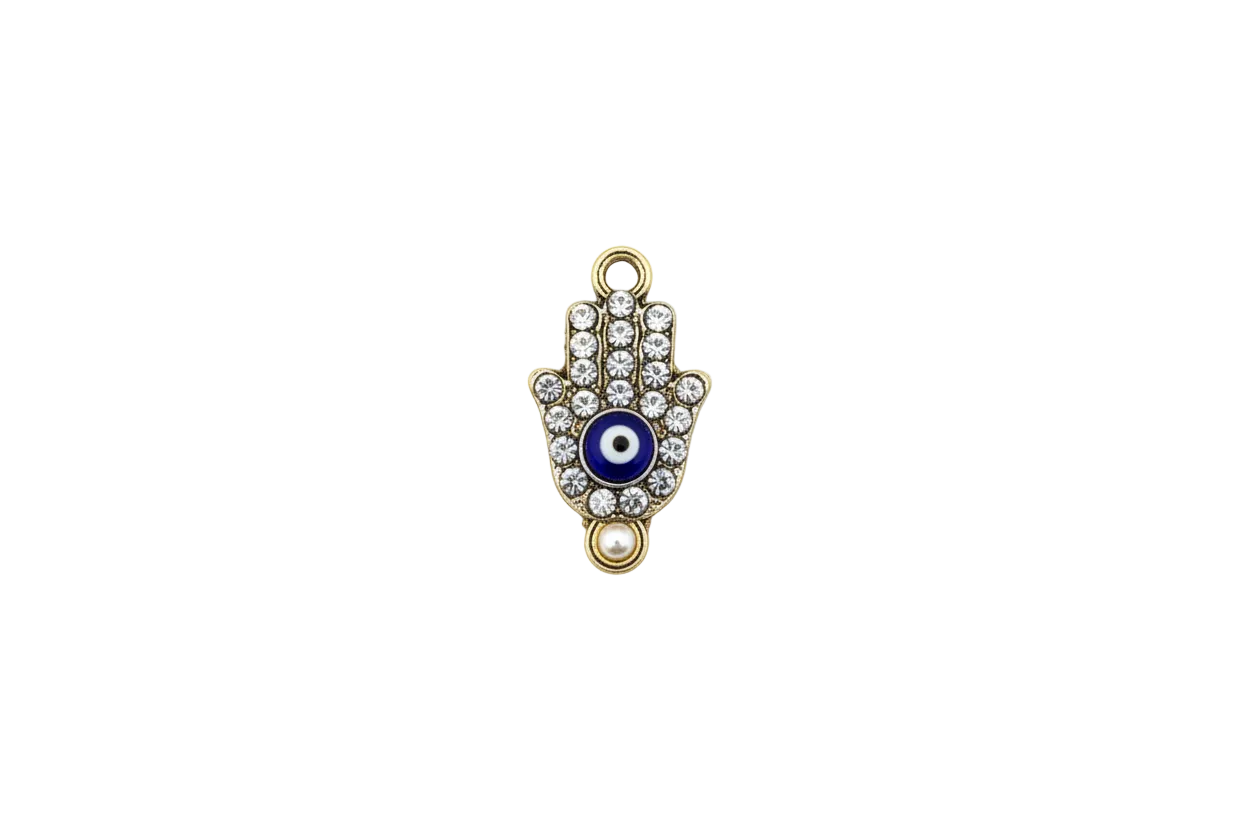 Crystal hamsa hand with evil eye center in gold finish