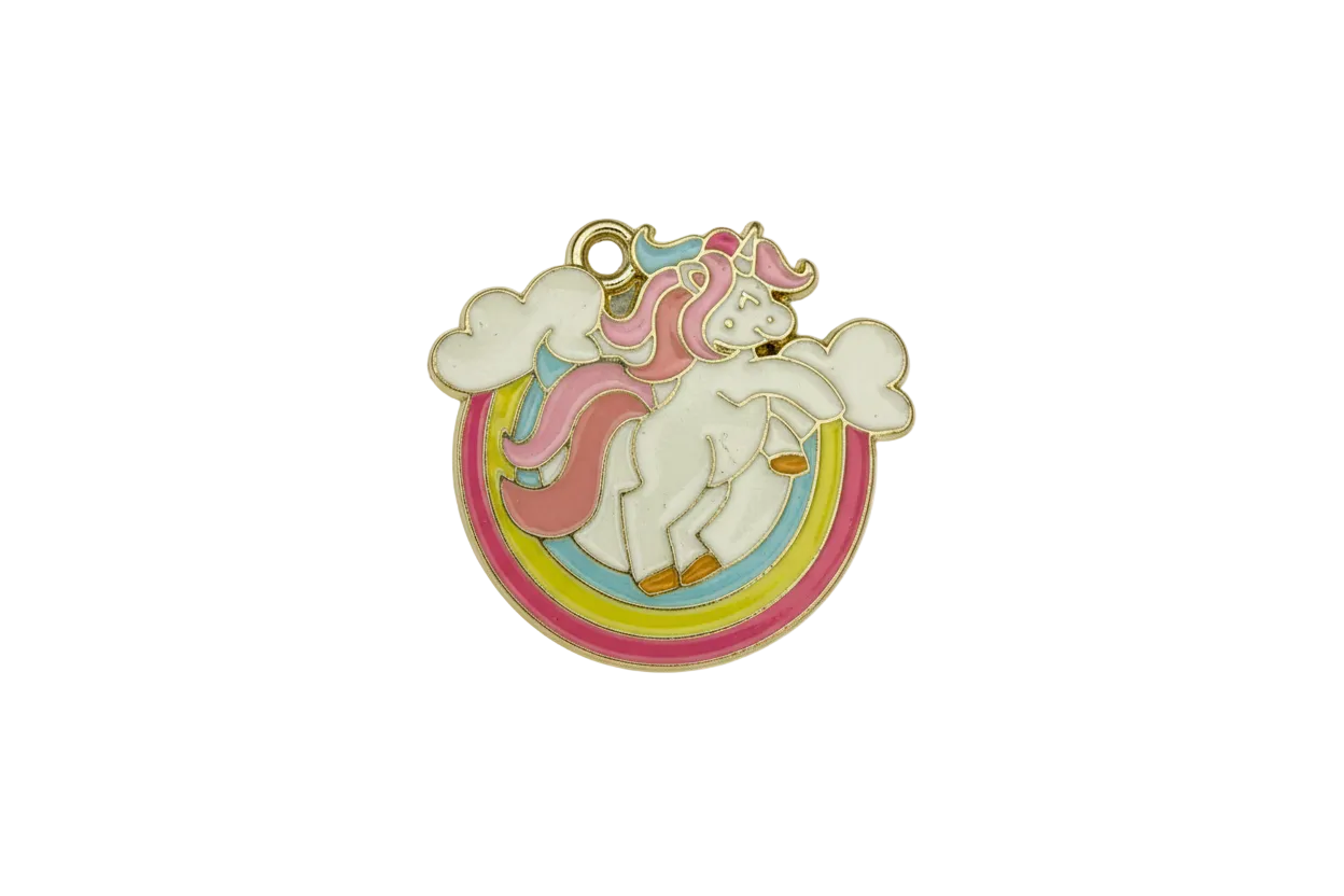 Pastel unicorn rainbow enamel piece with gold outline