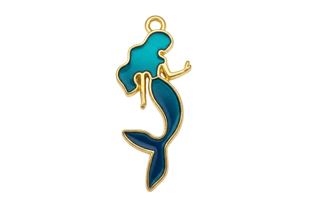 Teal enamel mermaid silhouette with gold outline