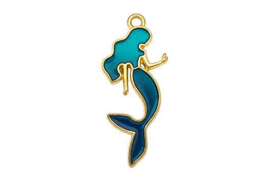 Teal enamel mermaid silhouette with gold outline