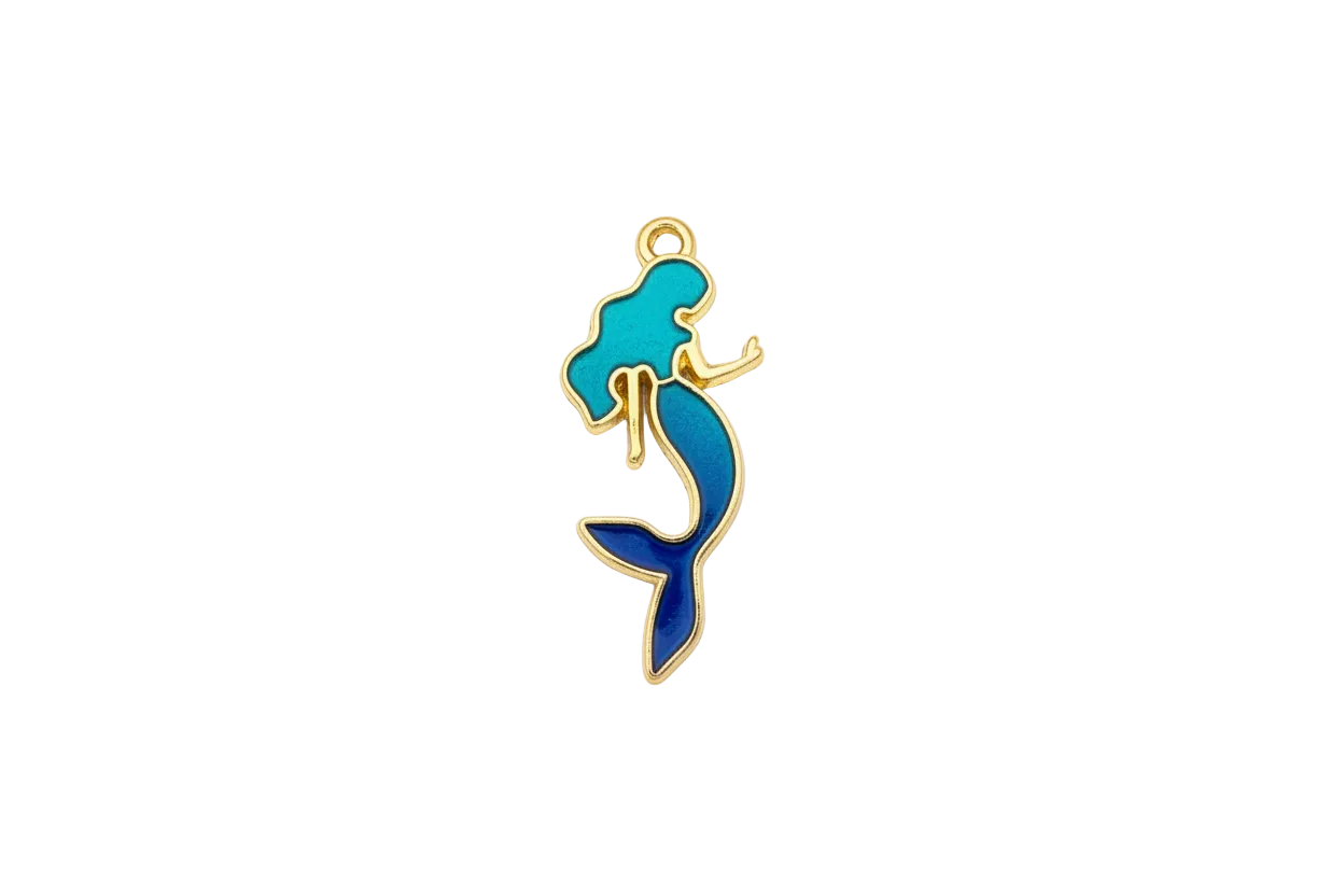Teal mermaid silhouette with gold outline