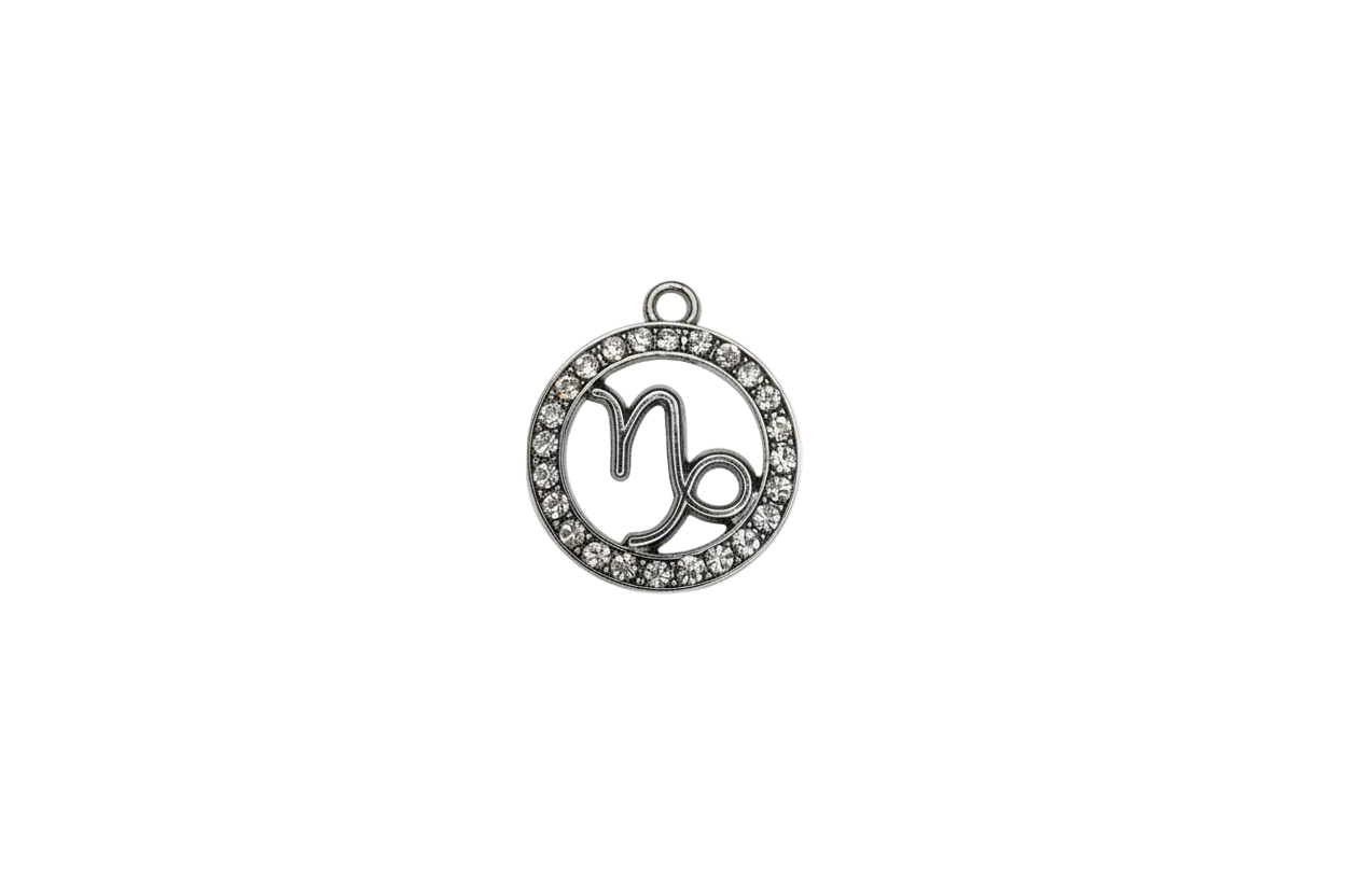 Capricorn medallion with clear crystal halo in silver finish