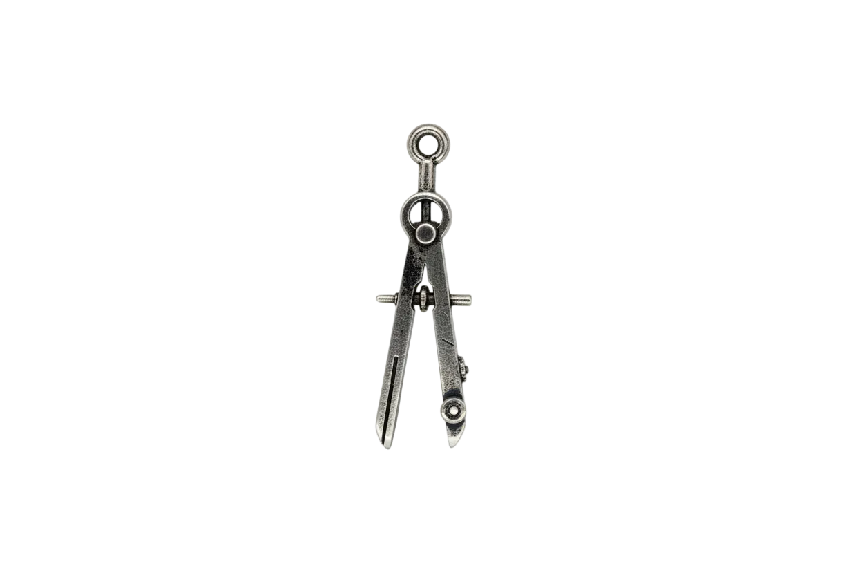 Oxidized silver drafting compass pendant on black