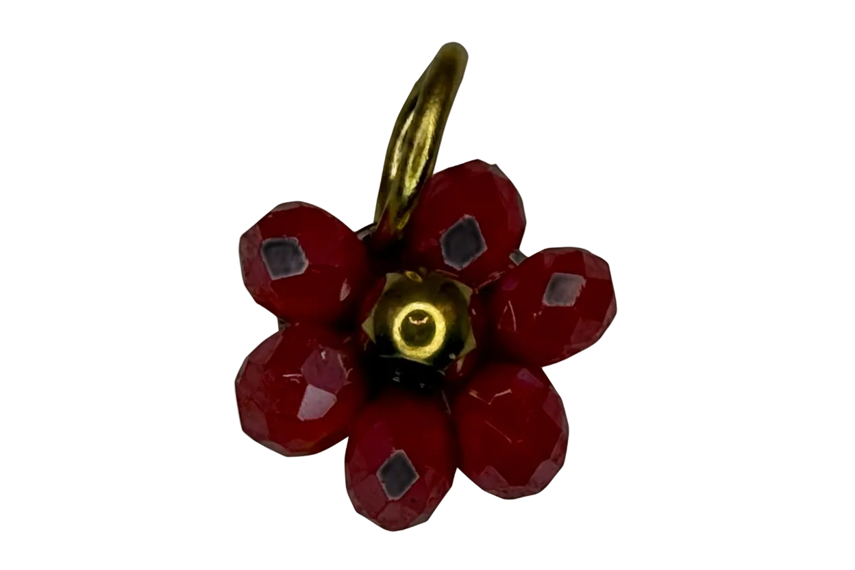 Faceted red flower cluster charm with polished gold center