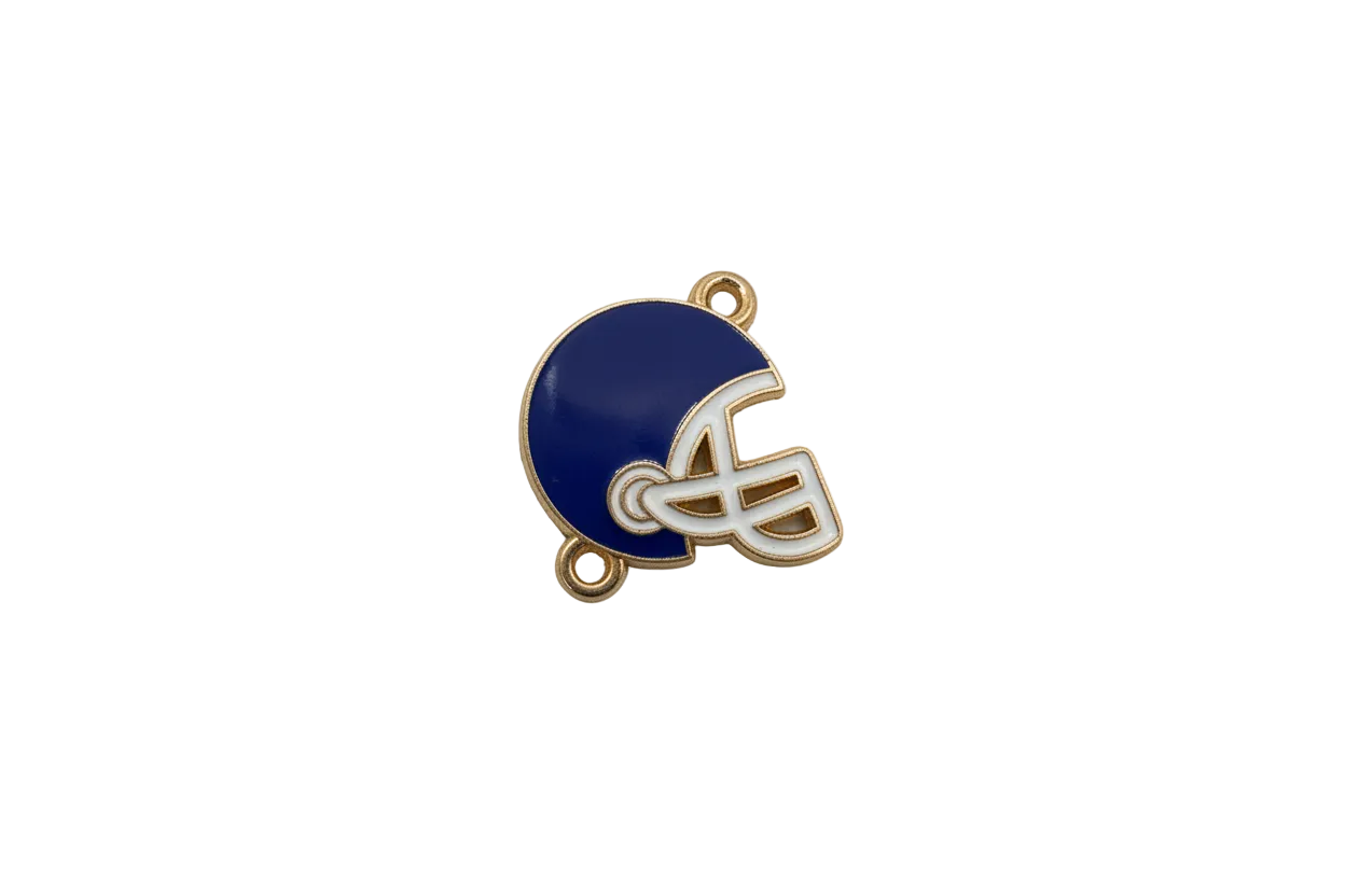 Navy football helmet with white details and gold outline