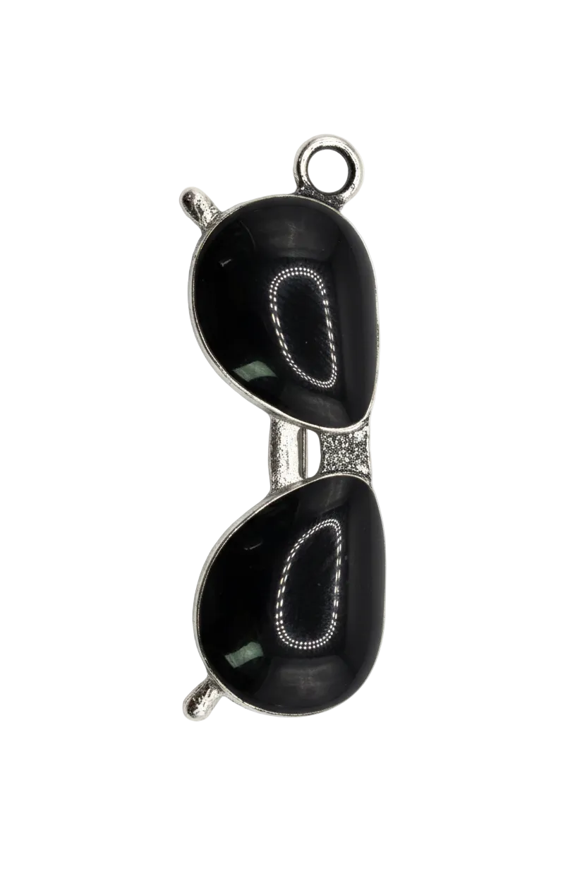 Black sunglasses motif with glossy lenses and silver-tone frame