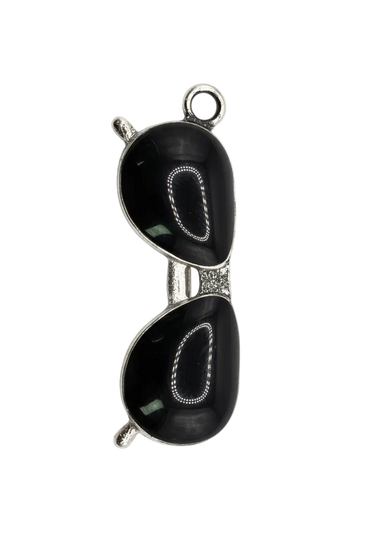 Black sunglasses motif with glossy lenses and silver-tone frame
