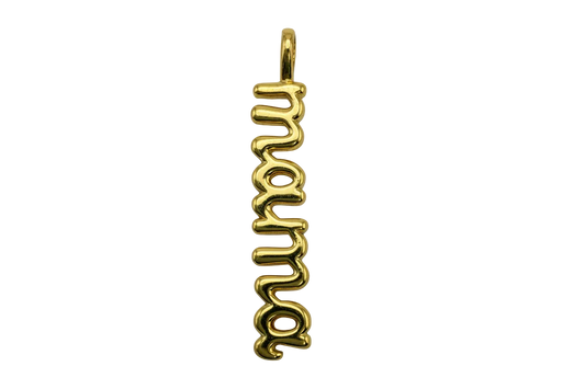 Glossy gold bubbly script word reading "promise" in a vertical layout