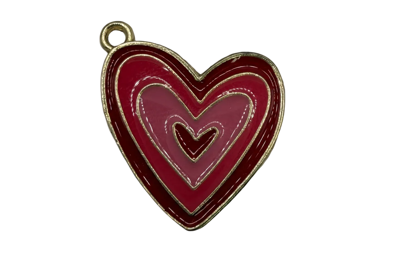 Layered pink and burgundy enamel heart with gold outline