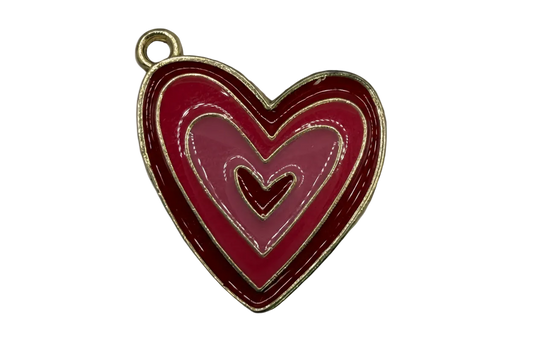 Layered pink and burgundy enamel heart with gold outline