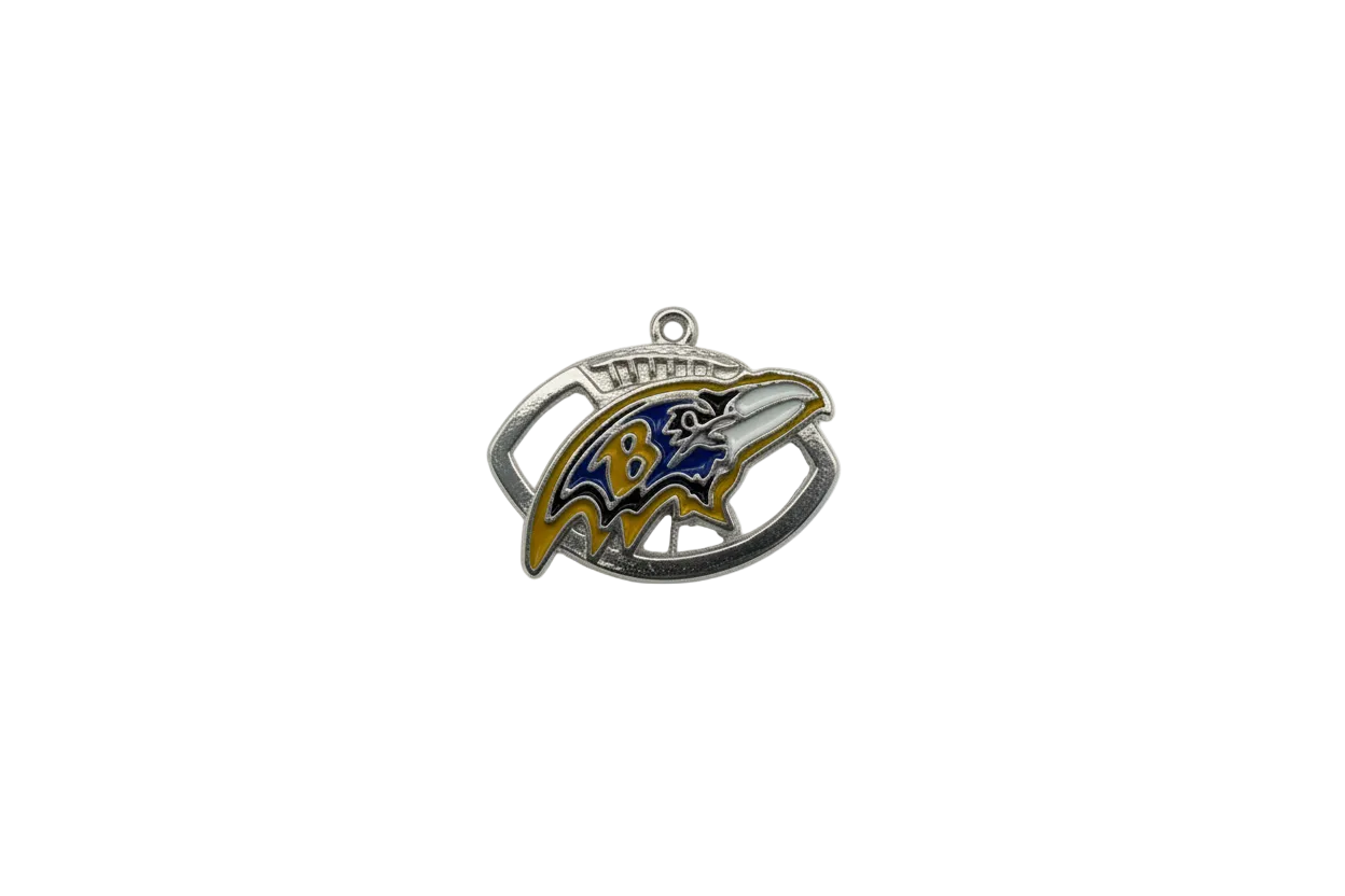 Silver football helmet pendant with navy and yellow enamel emblem