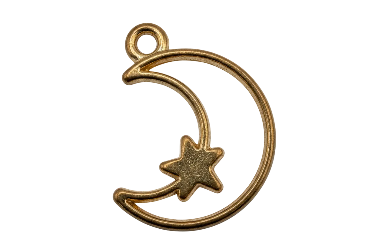 Polished gold crescent moon outline with a small star detail