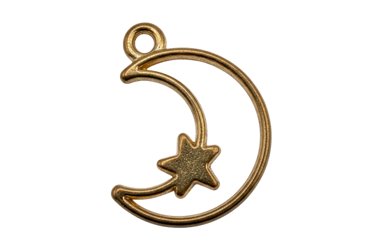 Polished gold crescent moon outline with a small star detail