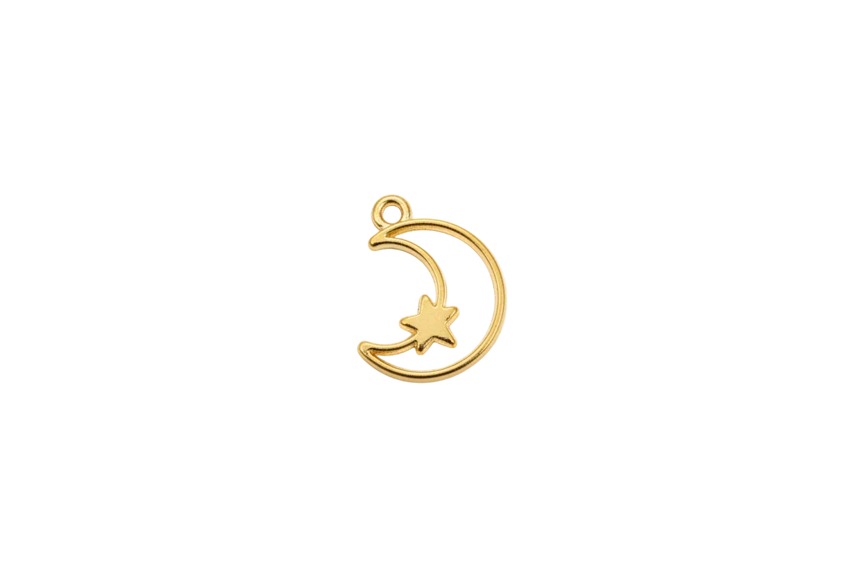 Gold crescent moon outline with star detail