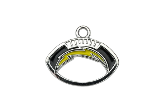 Silver football charm with yellow lightning bolt and gray enamel accents