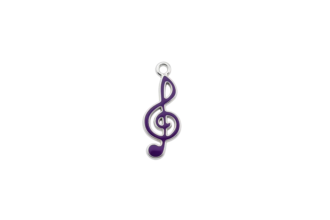 Purple treble clef music note charm, glossy finish
