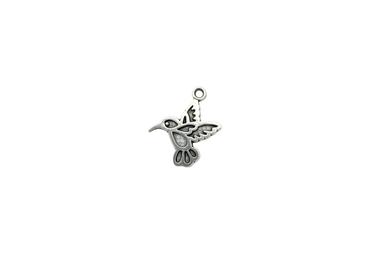 Antiqued silver openwork hummingbird silhouette