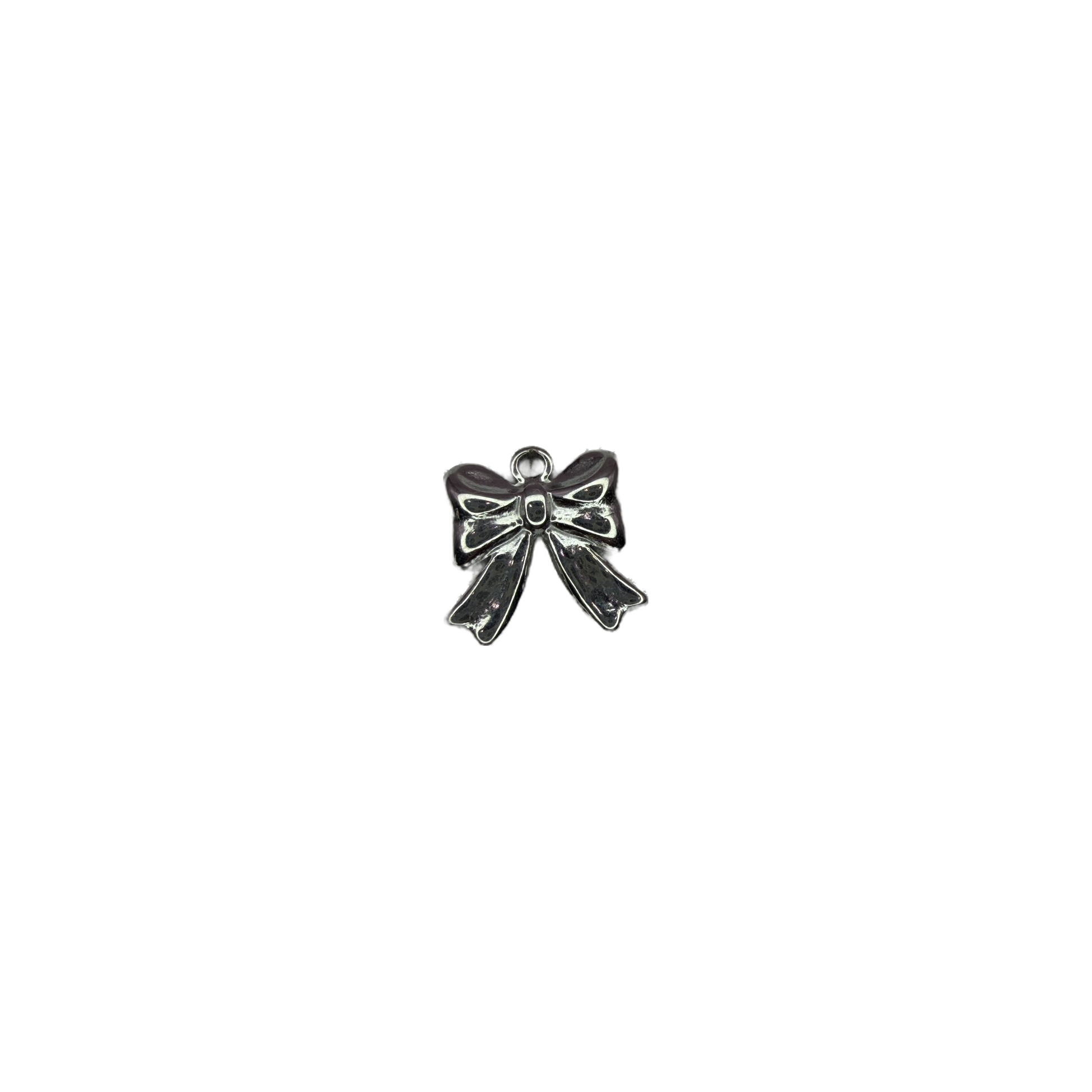 Polished silver ribbon bow with dark detailing