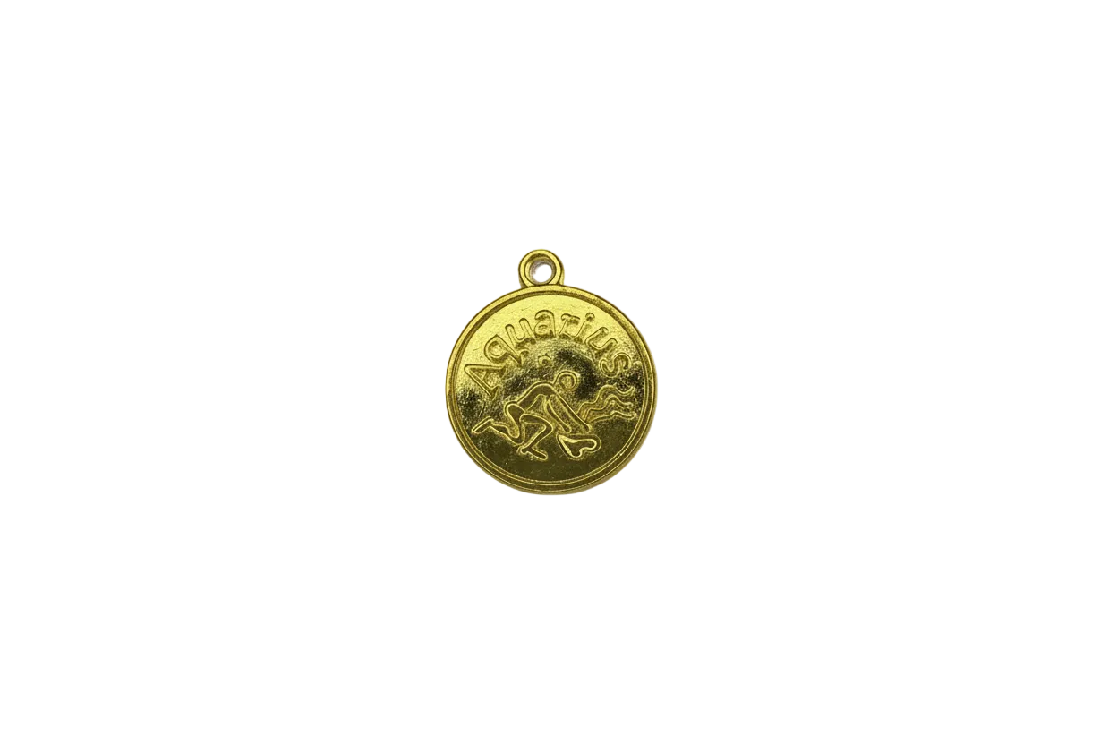 Gold Aquarius zodiac coin with raised lettering