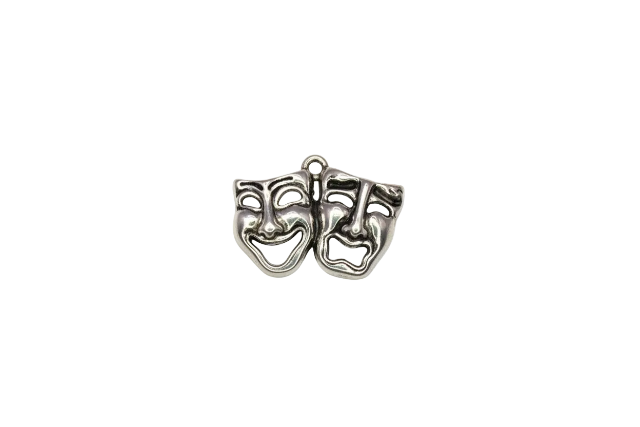 Silver comedy and tragedy theater masks