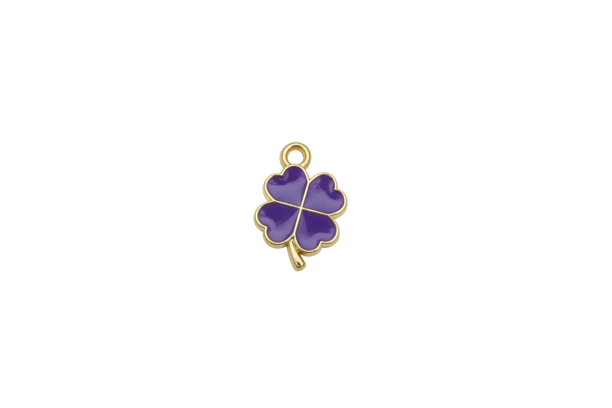 Purple four-leaf clover with gold outline