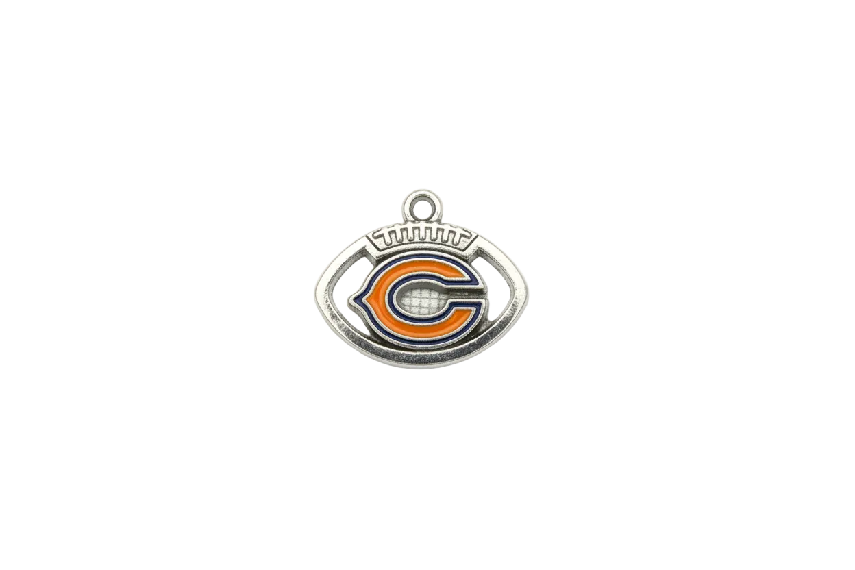 Silver football emblem with orange letter enamel