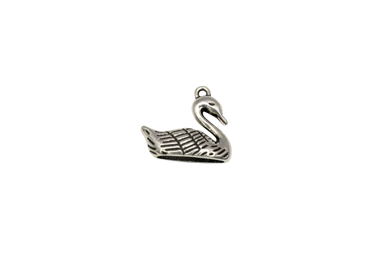 Silver swan bird charm with textured wings