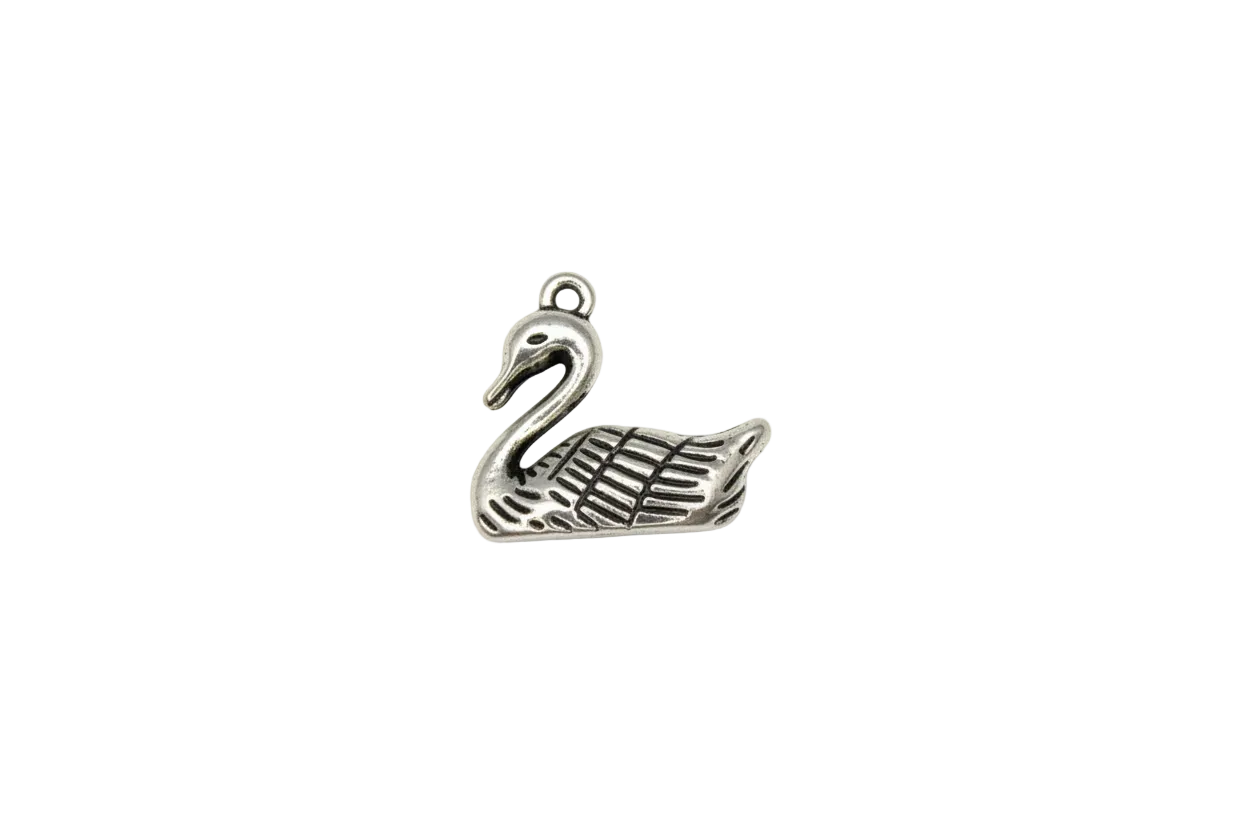 Antiqued silver swan with textured wings