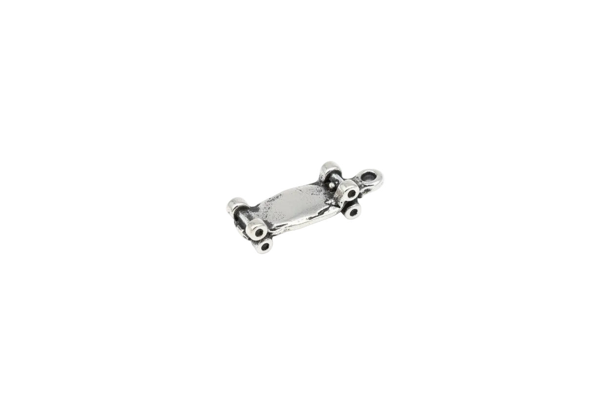 Silver skateboard pendant with raised wheel details