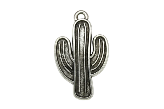Oxidized silver cactus motif with engraved line detailing