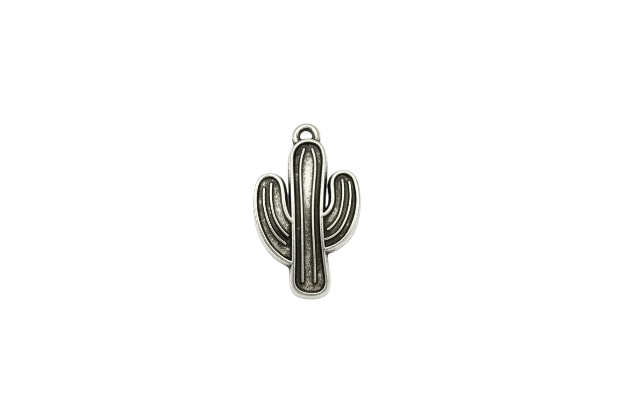 Oxidized silver cactus motif with engraved lines