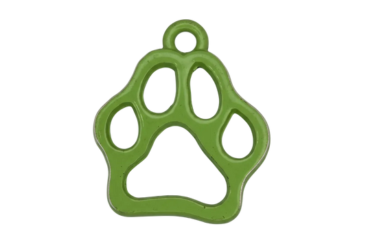 Glossy lime green paw print outline charm with cutout pads