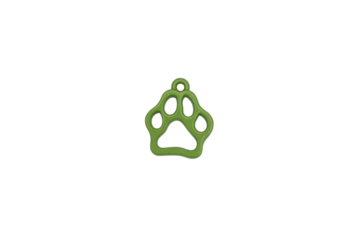 Lime green paw print outline charm with cutouts