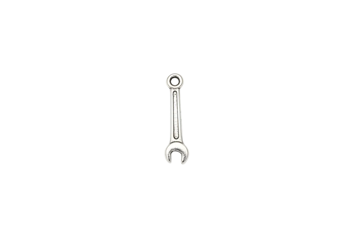 Polished silver mini open-end wrench motif