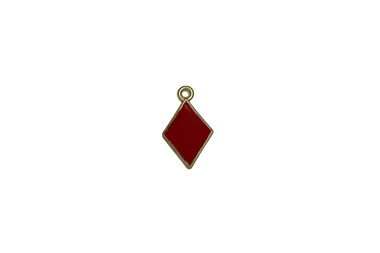 Red enamel diamond tile with gold border