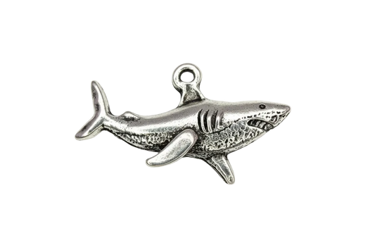 Oxidized silver shark charm with textured body and raised fins