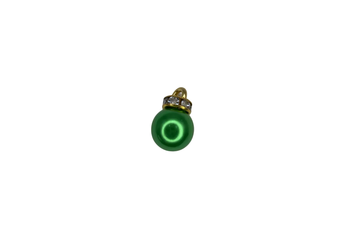 Green pearl bead with gold detailing and clear crystals