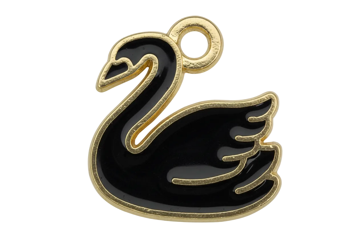 Gold-outlined black enamel dripping letter W with glossy finish