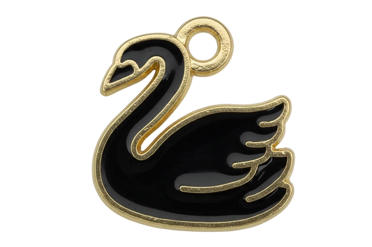 Gold-outlined black enamel dripping letter W with glossy finish