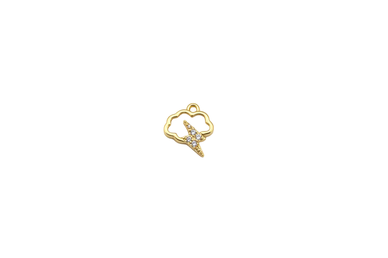 Gold storm cloud with white inlay and clear crystal lightning bolt