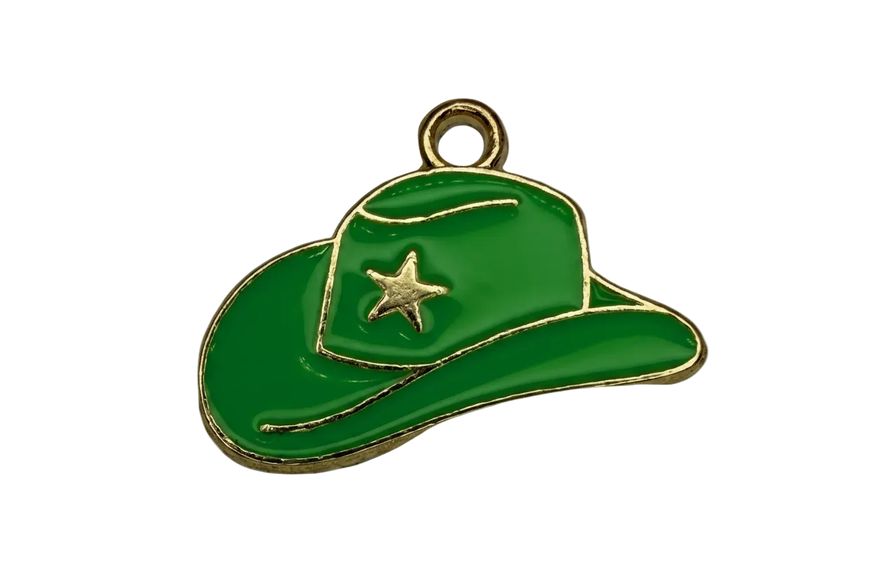 Glossy green flip-flop sandal charm with gold outline and small star detail