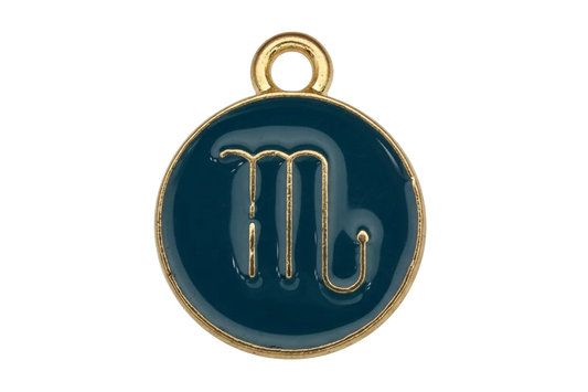 Round navy enamel coin with gold outline shaka hand motif
