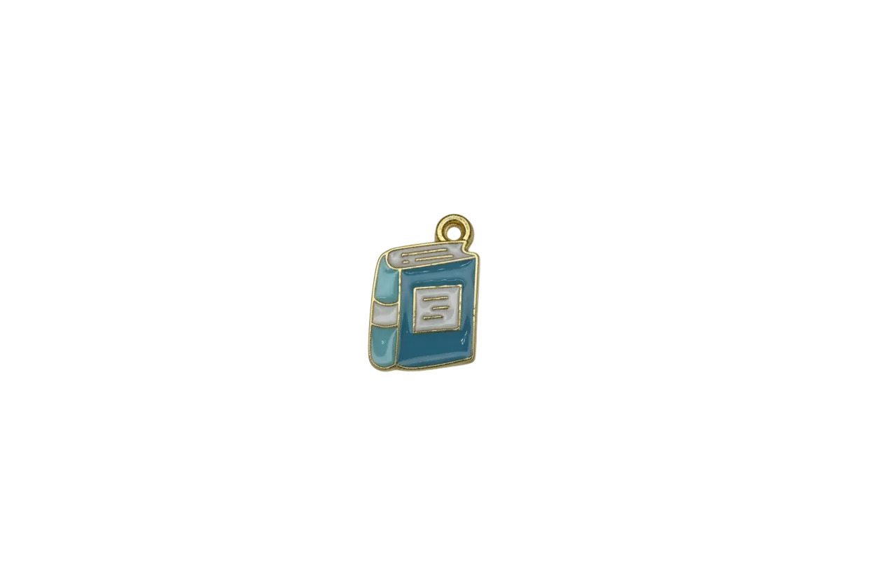 Blue and white microwave oven charm with gold outline