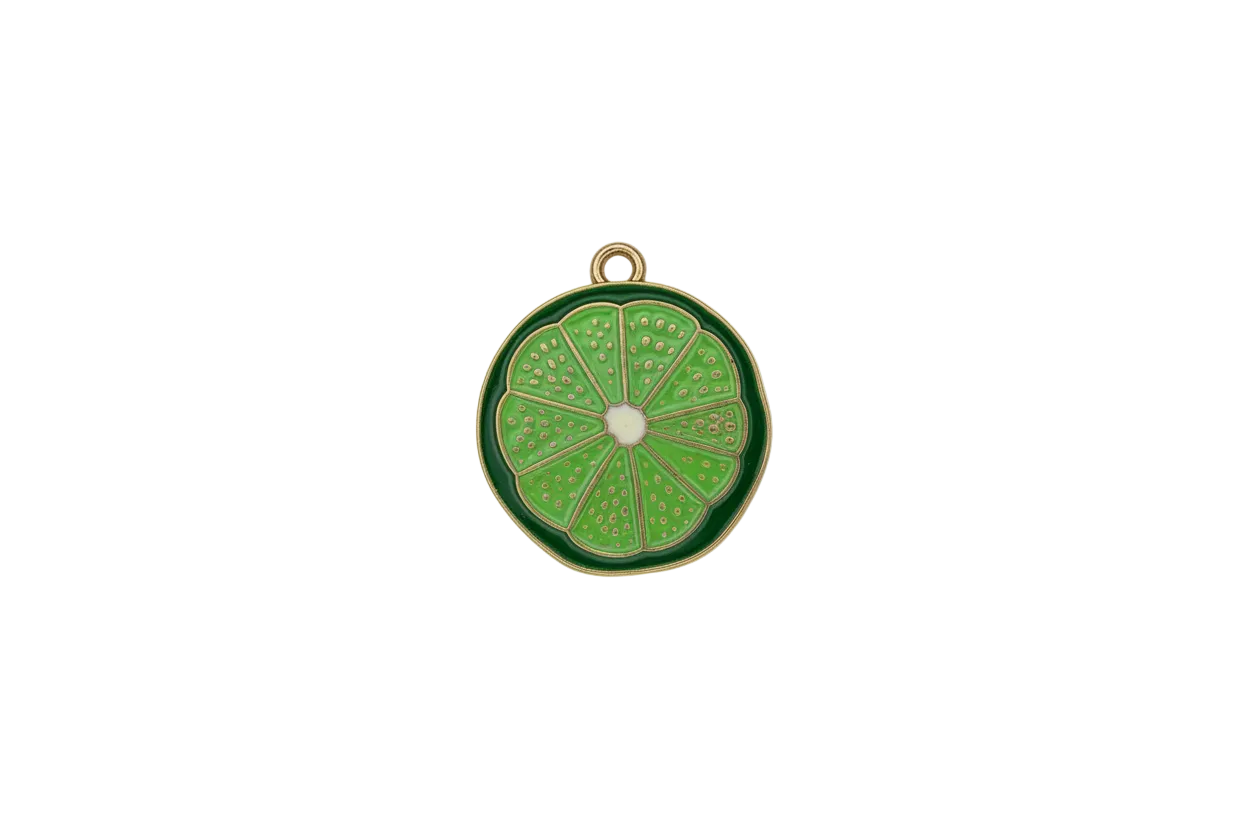 Green lime slice charm with gold outline