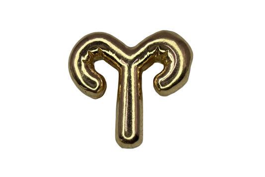 High-polish gold Aries zodiac symbol with ram horn curves