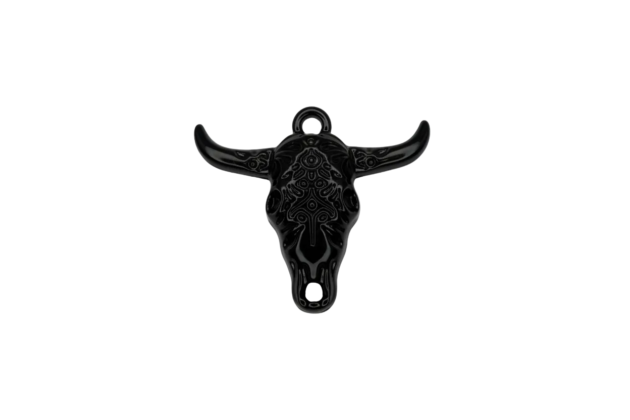 Black longhorn skull pendant with engraved pattern
